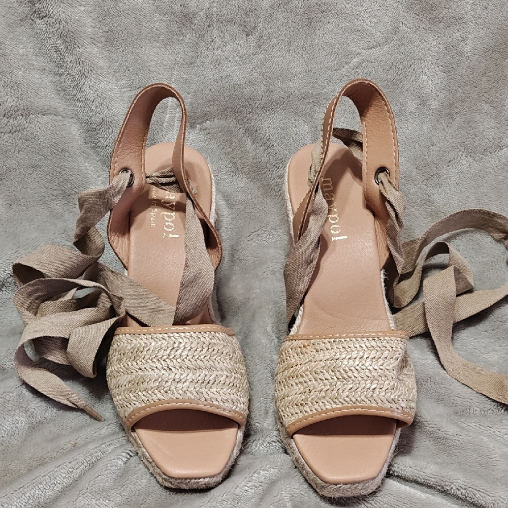 Maypol Made in Spain, Lace Up Open Toe Wedge Espadrilles Size 40/10